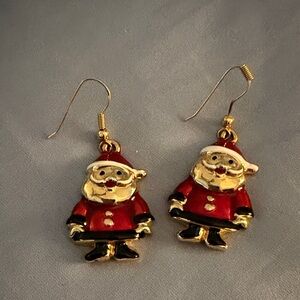 Christmas earrings - Festive Pierced Santa Earrings in Red and Gold